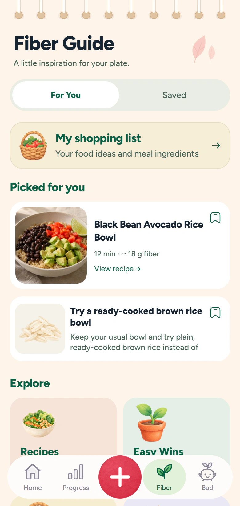 Fibby Fiber Guide with a personalized rice bowl recommendation